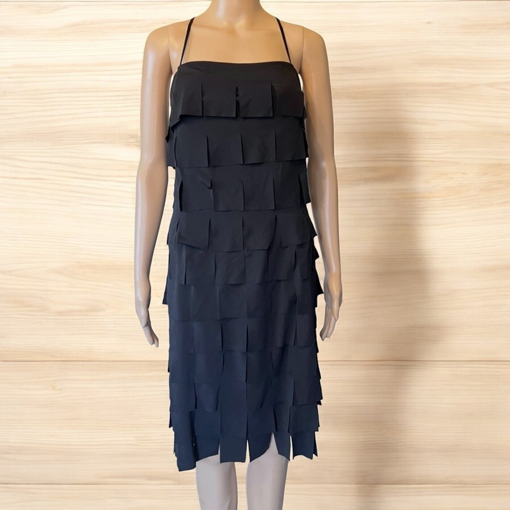 JS Collections Black Layered "Rag" Pieced Poly Spandex Dress. SZ 14